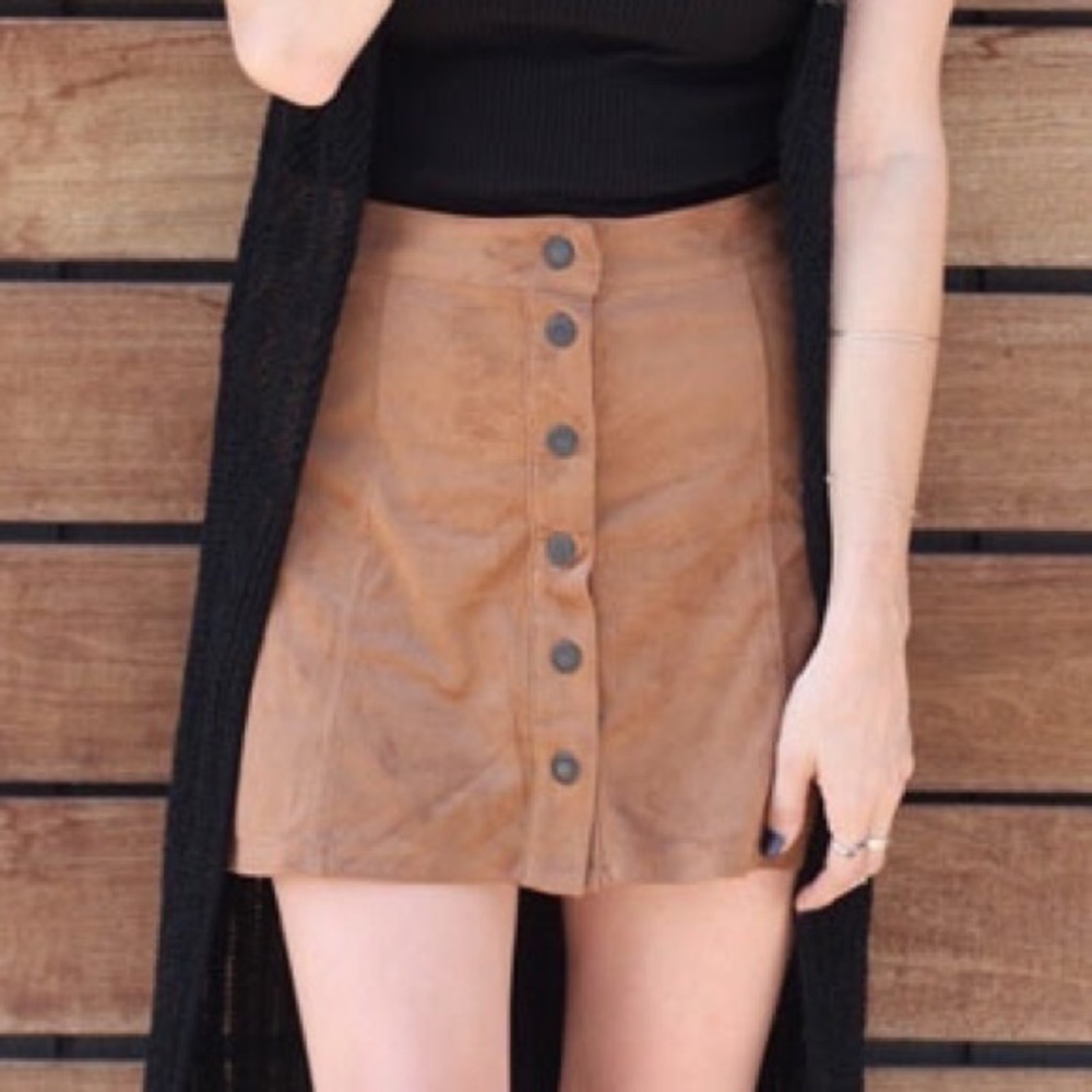American eagle brown suede button up skirt